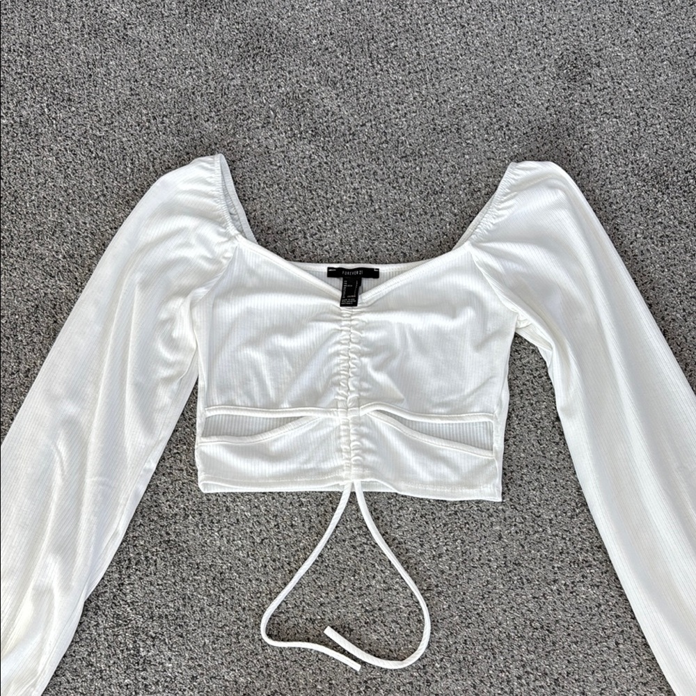 Forever 21 White Ruched Crop Top